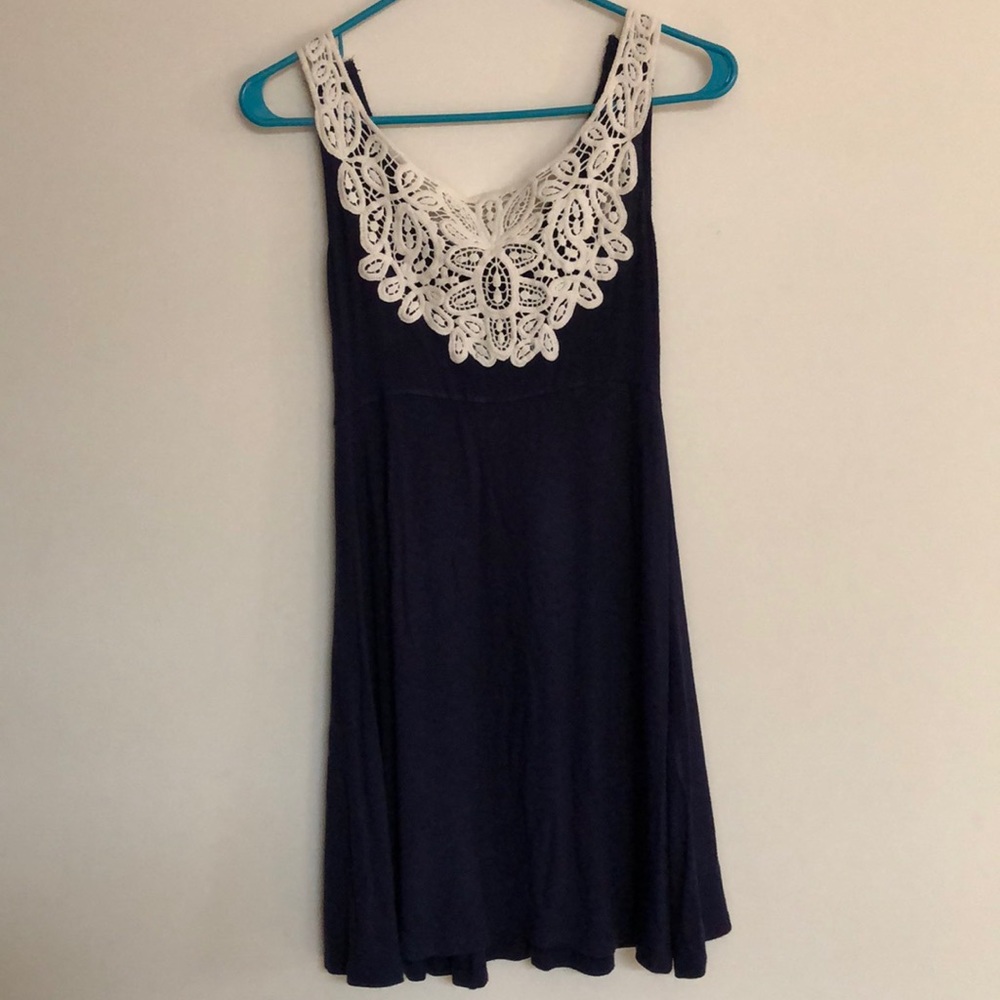 Blue dress with white floral collar